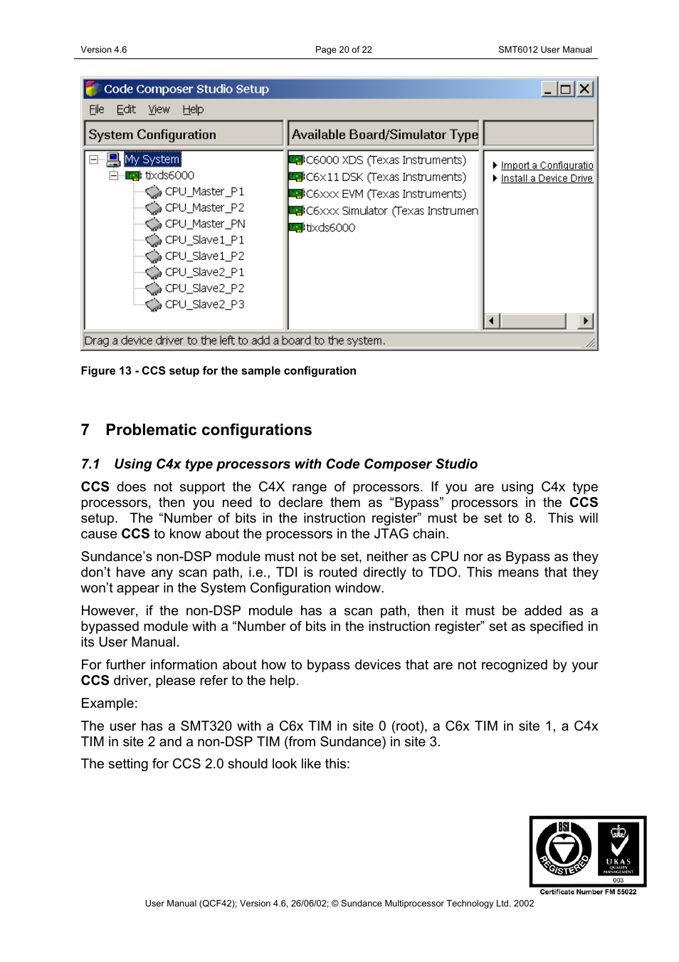 Problematic configurations, Figure 13 - ccs setup for the sample configuration, 7 problematic configurations | Sundance SMT6012 v.4.6 User Manual | Page 20 / 22