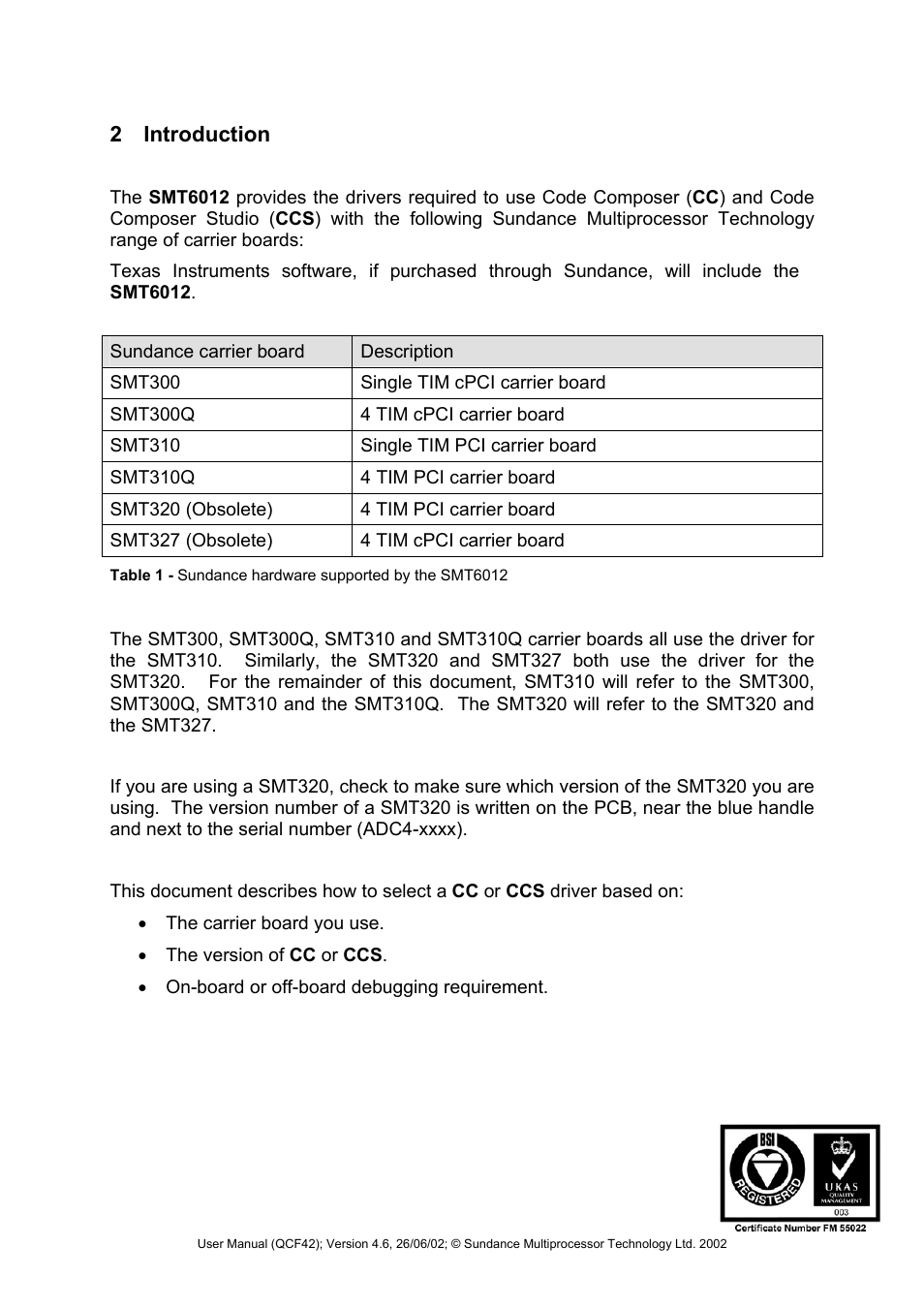 Introduction, 2 introduction | Sundance SMT6012 v.4.6 User Manual | Page 5 / 22