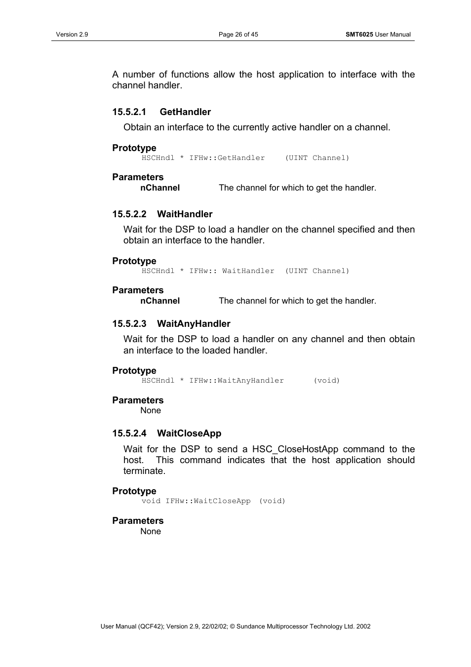 Gethandler, Waithandler, Waitanyhandler | Waitcloseapp | Sundance SMT6025 v.2.9 User Manual | Page 26 / 45