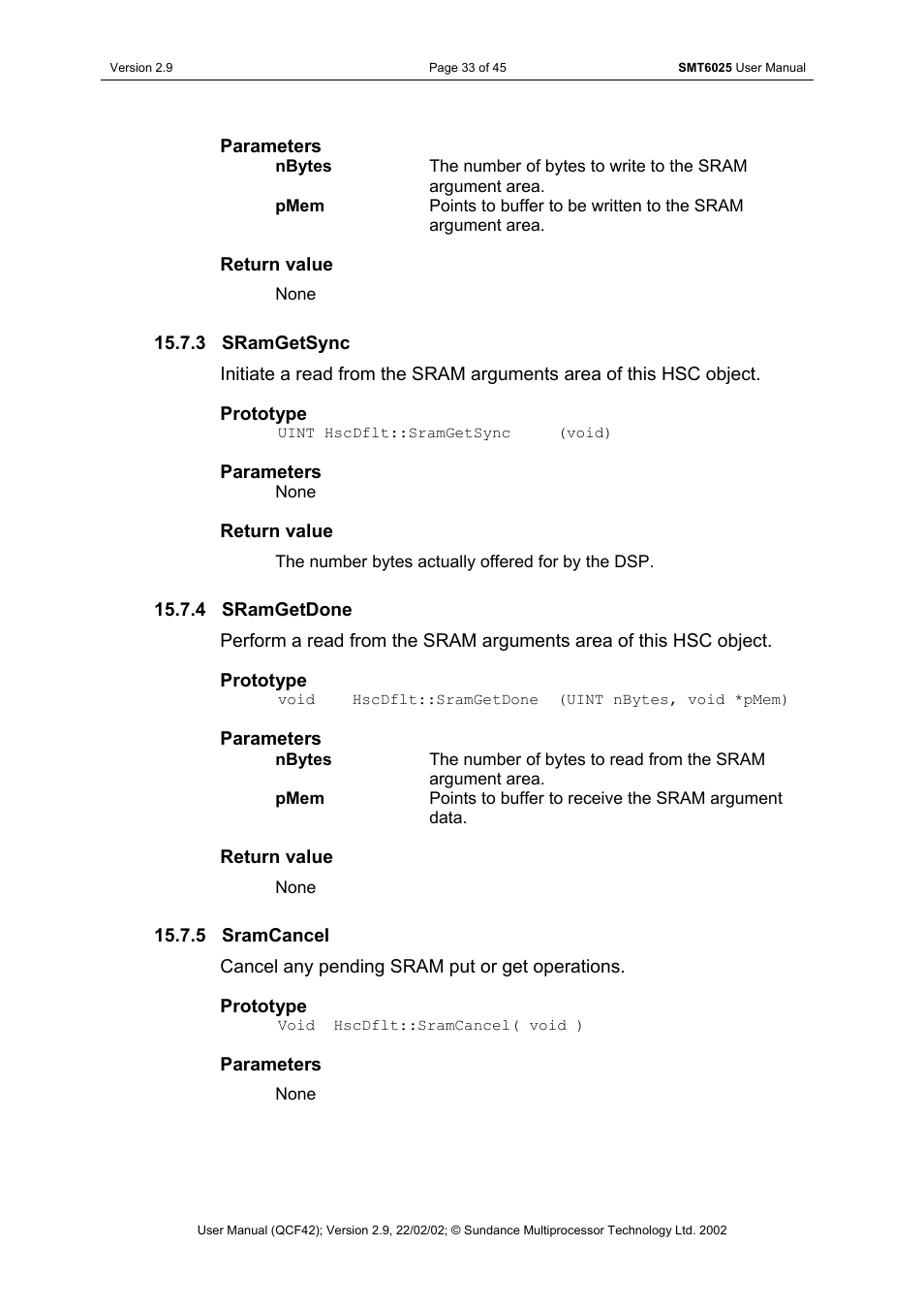 Sramgetsync, Sramgetdone, Sramcancel | Sundance SMT6025 v.2.9 User Manual | Page 33 / 45