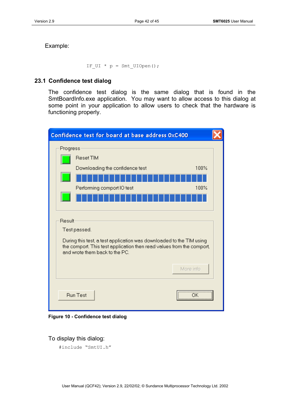 Confidence test dialog, Figure 10 - confidence test dialog | Sundance SMT6025 v.2.9 User Manual | Page 42 / 45
