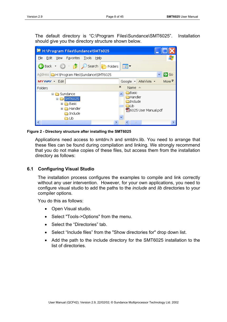 Configuring visual studio | Sundance SMT6025 v.2.9 User Manual | Page 8 / 45