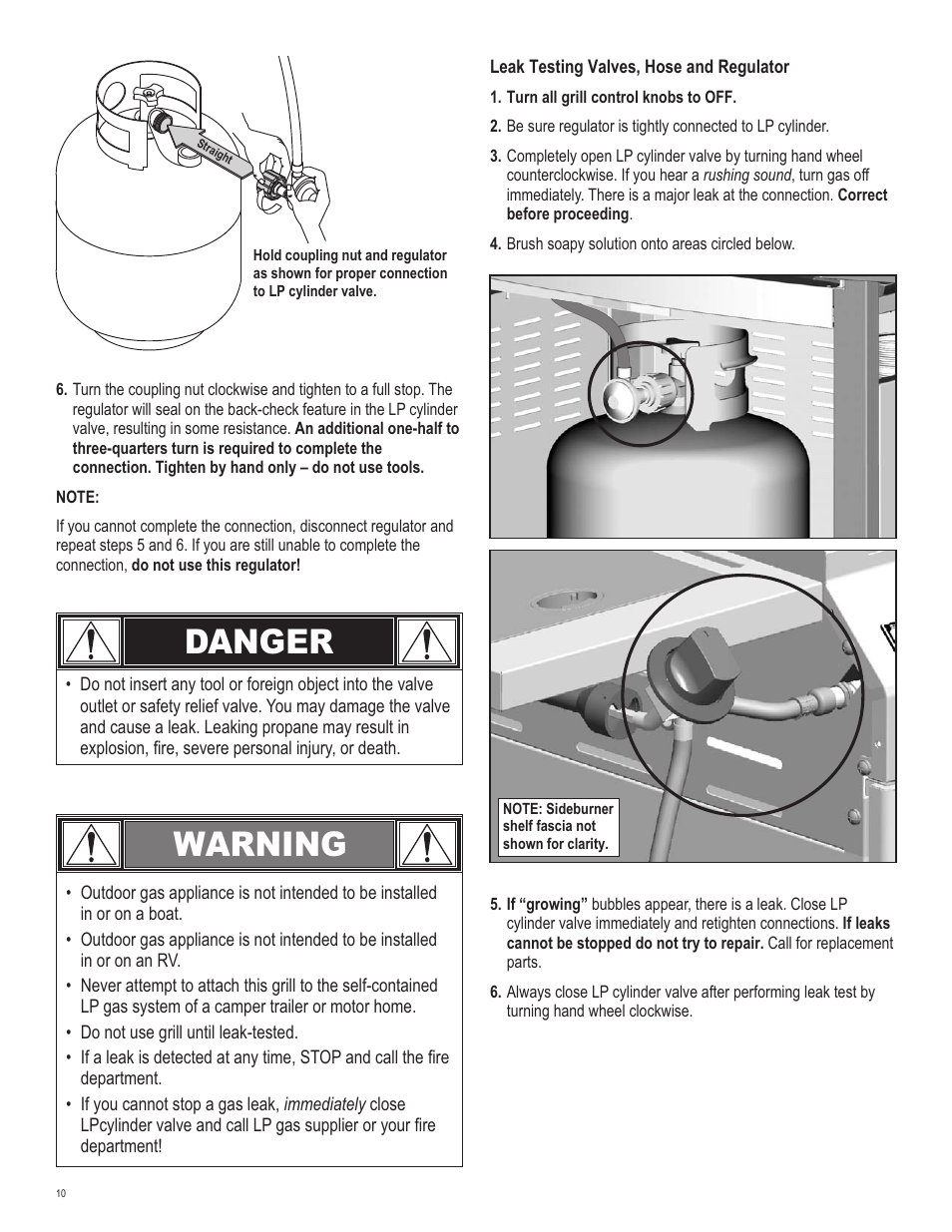 Danger, Warning | Char-Broil 463420509 User Manual | Page 10 / 32