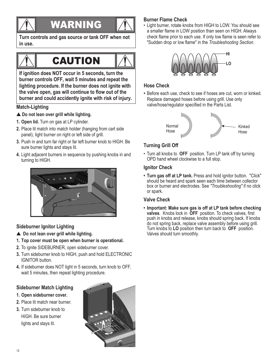 Caution, Warning | Char-Broil 463420509 User Manual | Page 12 / 32