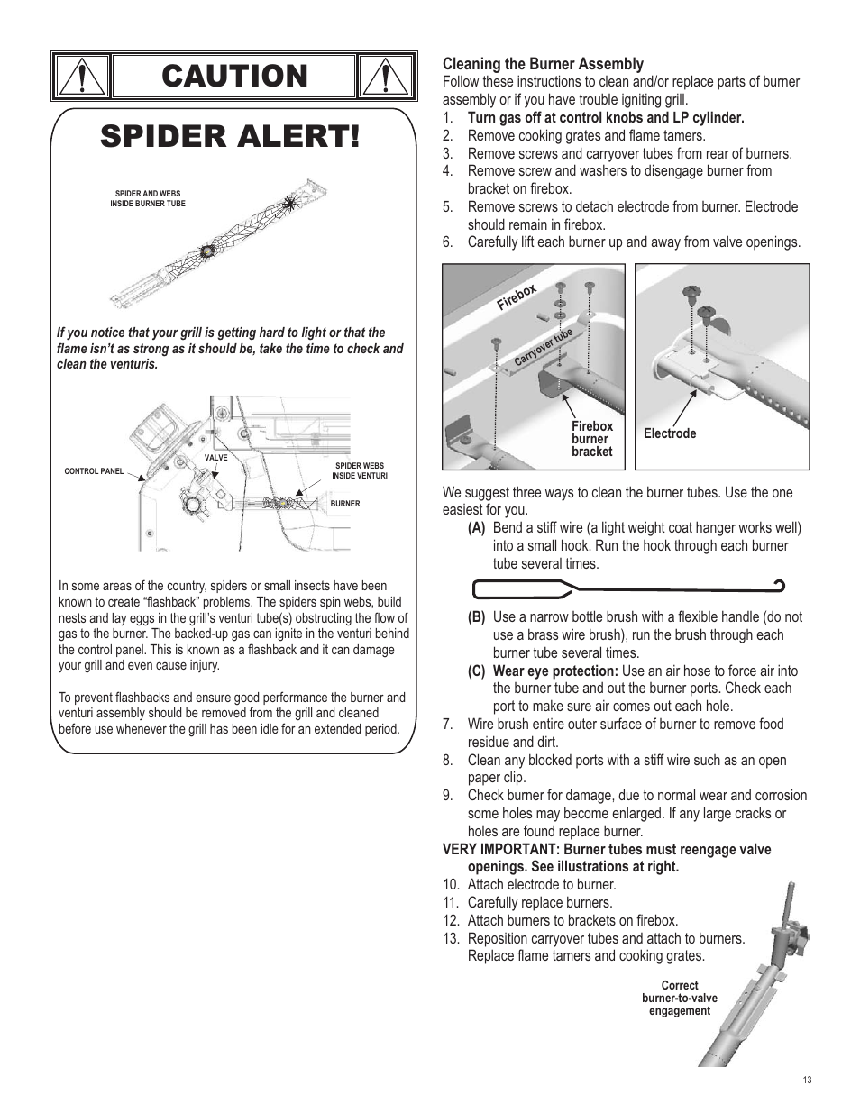 Caution spider alert | Char-Broil 463420509 User Manual | Page 13 / 32