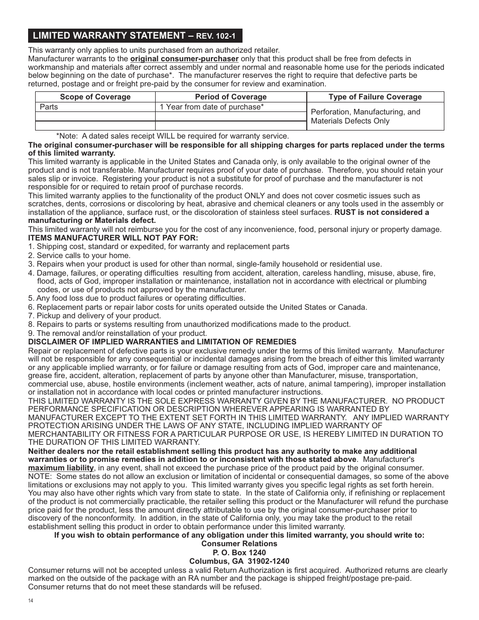 Char-Broil 463420509 User Manual | Page 14 / 32
