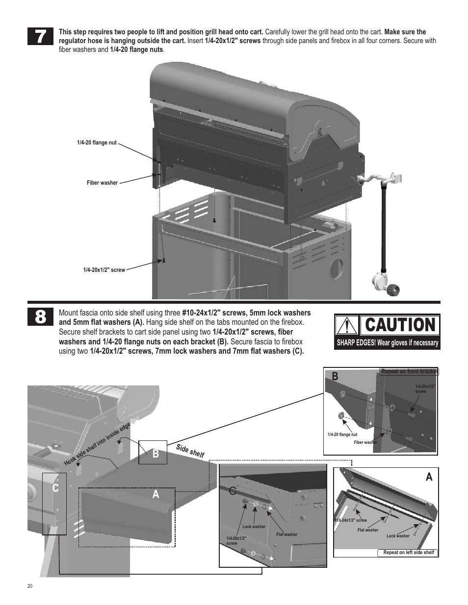 Caution, Sharp edges! wear gloves if necessary | Char-Broil 463420509 User Manual | Page 20 / 32