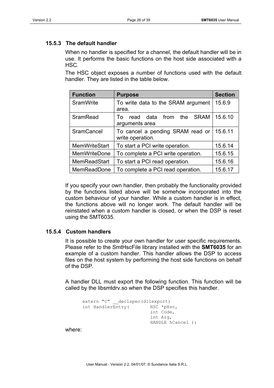 The default handler, Custom handlers, Section 15.5.4. if | Sundance SMT6035 v.2.2 User Manual | Page 26 / 39