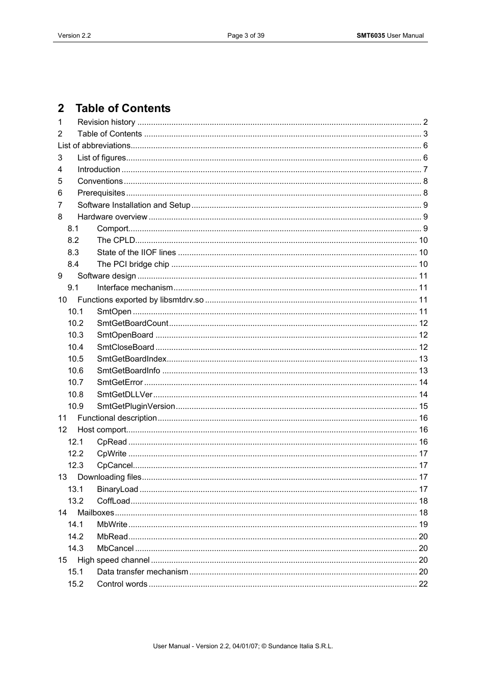 Sundance SMT6035 v.2.2 User Manual | Page 3 / 39