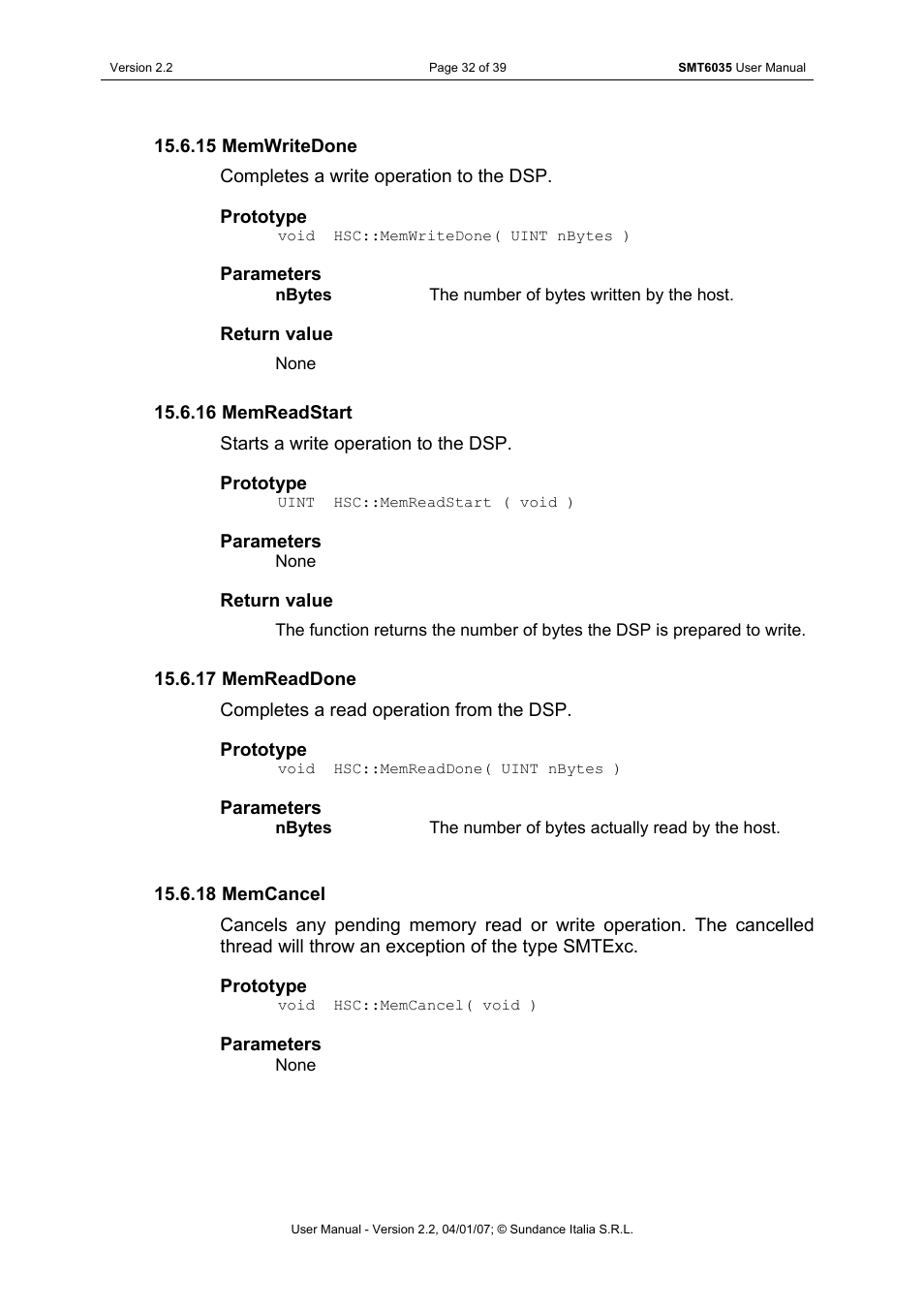 Memwritedone, Memreadstart, Memreaddone | Memcancel | Sundance SMT6035 v.2.2 User Manual | Page 32 / 39