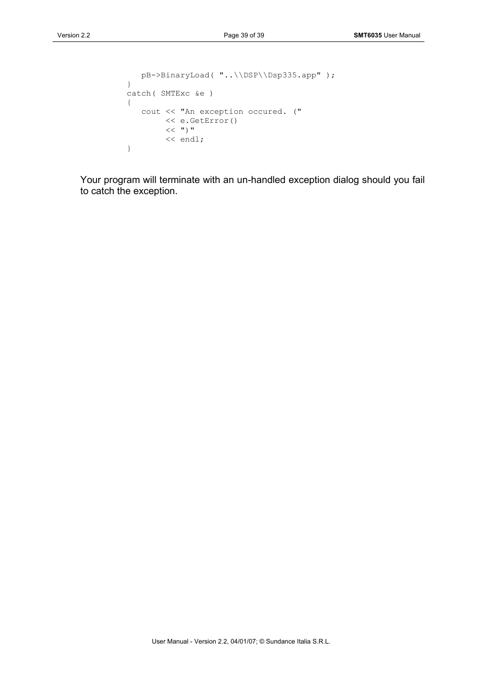 Sundance SMT6035 v.2.2 User Manual | Page 39 / 39