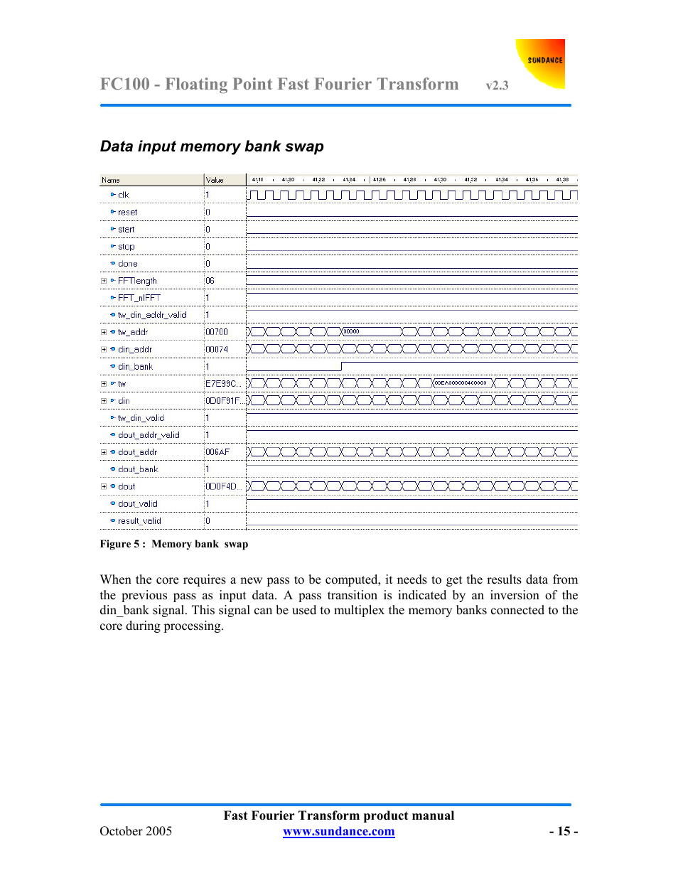 Fc100 - floating point fast fourier transform | Sundance FC100 v.2.3 User Manual | Page 15 / 19