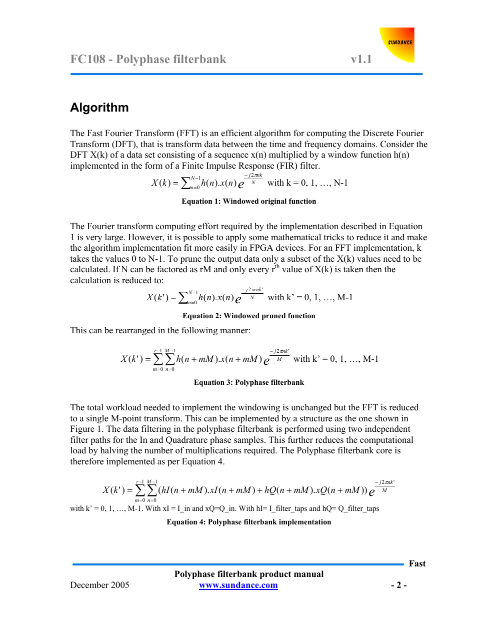 Algorithm | Sundance FC108 v.1.1 User Manual | Page 2 / 10