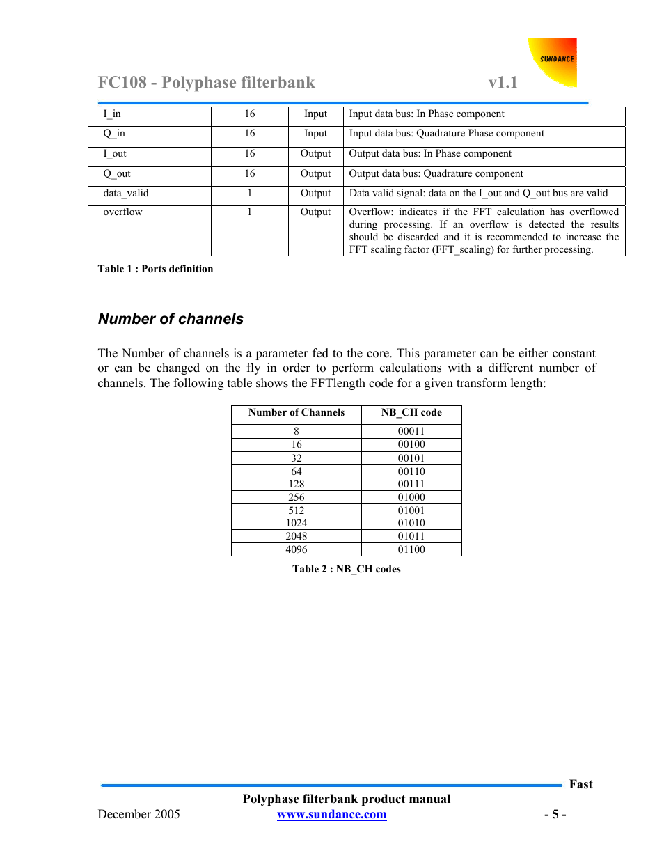 Number of channels | Sundance FC108 v.1.1 User Manual | Page 5 / 10