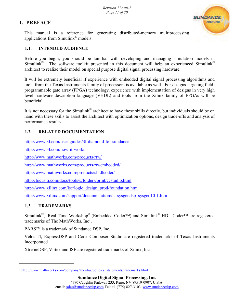 Preface | Sundance PARS User Manual | Page 11 / 70