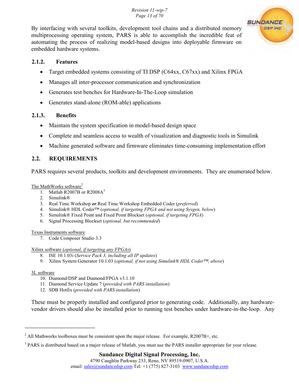 Sundance PARS User Manual | Page 13 / 70