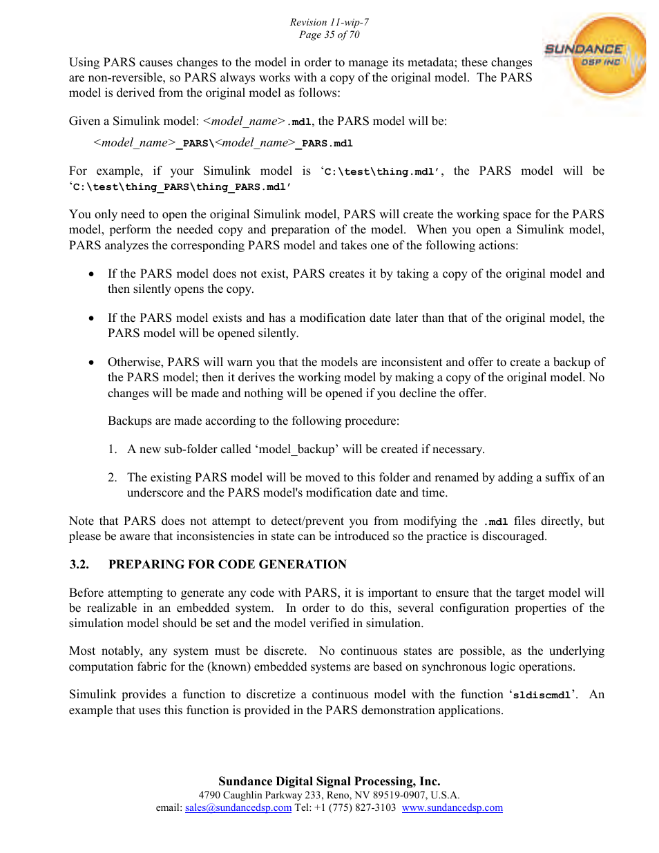 Sundance PARS User Manual | Page 35 / 70