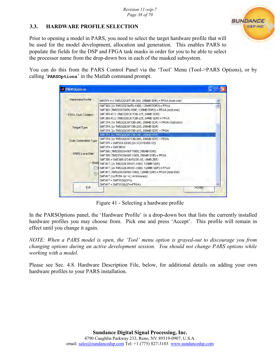 Sundance PARS User Manual | Page 38 / 70