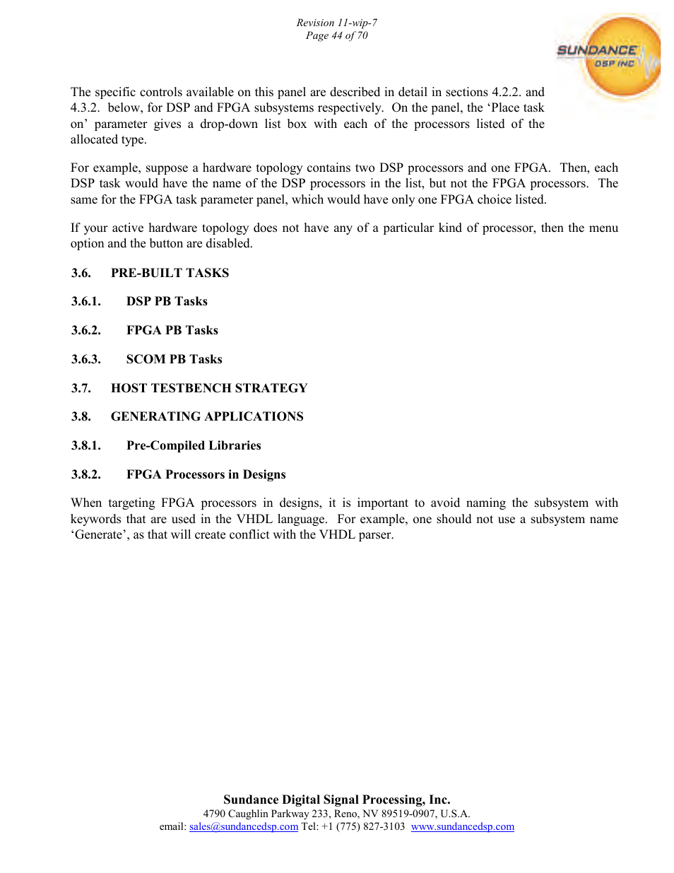 Sundance PARS User Manual | Page 44 / 70