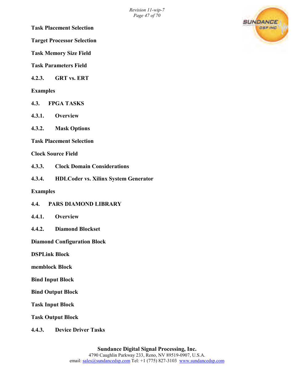 Sundance PARS User Manual | Page 47 / 70