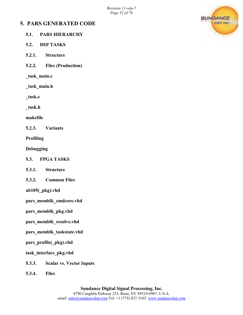 Pars generated code | Sundance PARS User Manual | Page 52 / 70
