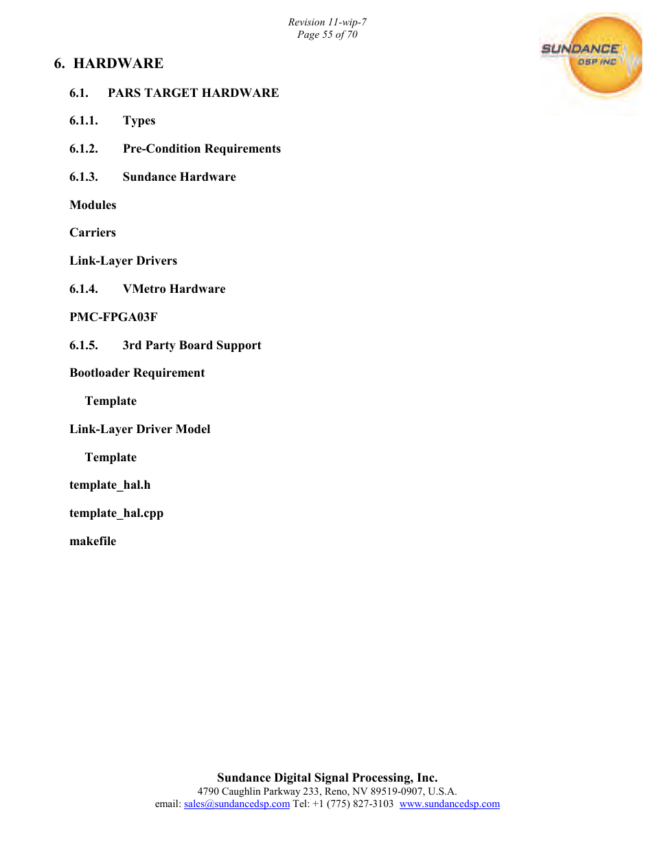 Hardware | Sundance PARS User Manual | Page 55 / 70