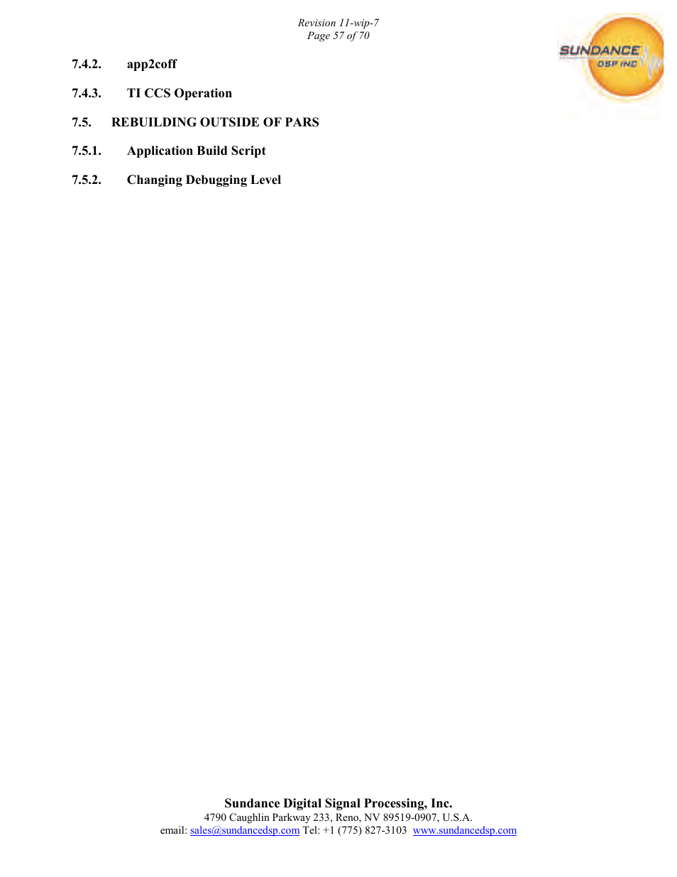 Sundance PARS User Manual | Page 57 / 70