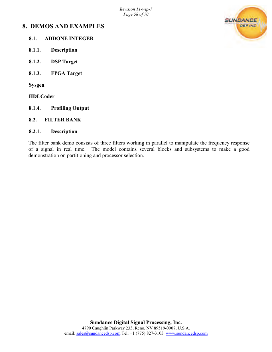 Demos and examples | Sundance PARS User Manual | Page 58 / 70