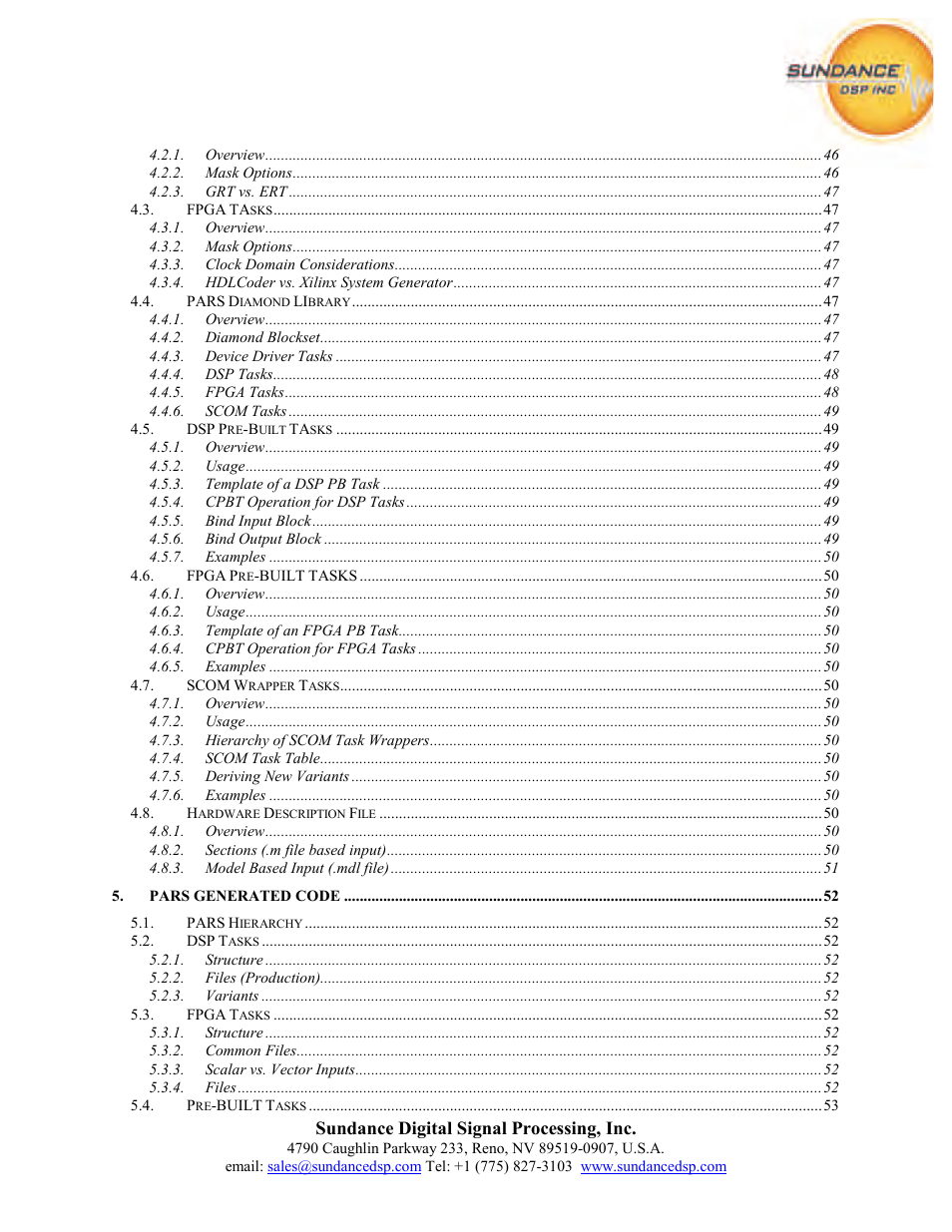 Sundance PARS User Manual | Page 6 / 70