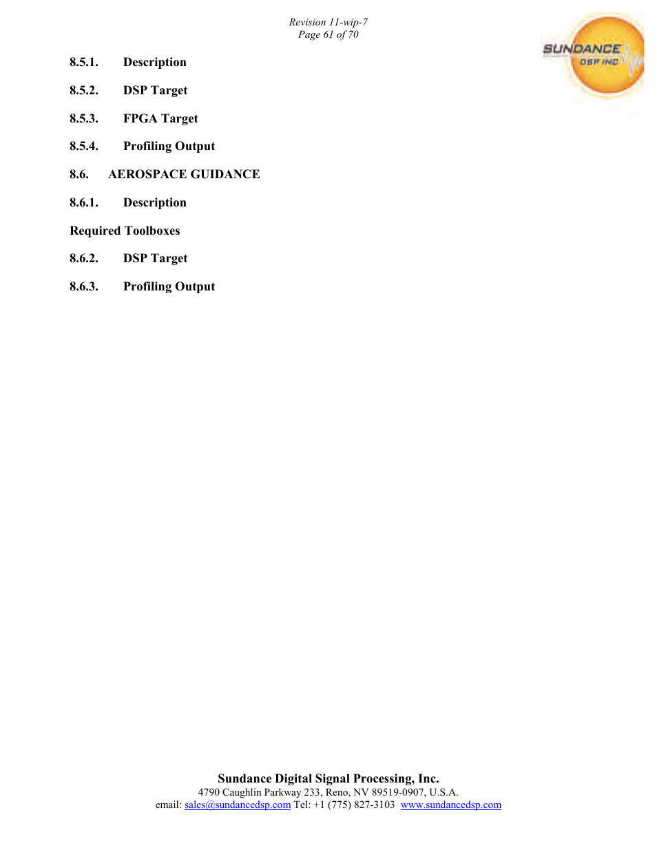 Sundance PARS User Manual | Page 61 / 70