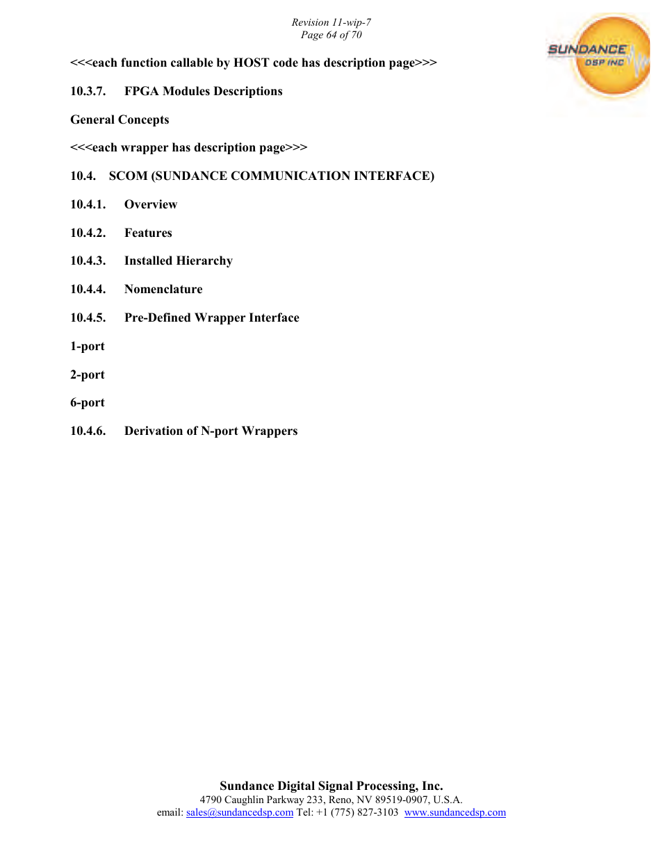 Sundance PARS User Manual | Page 64 / 70