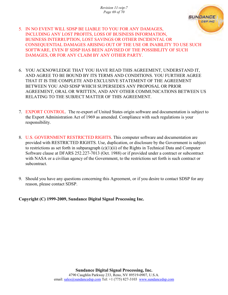 Sundance PARS User Manual | Page 69 / 70