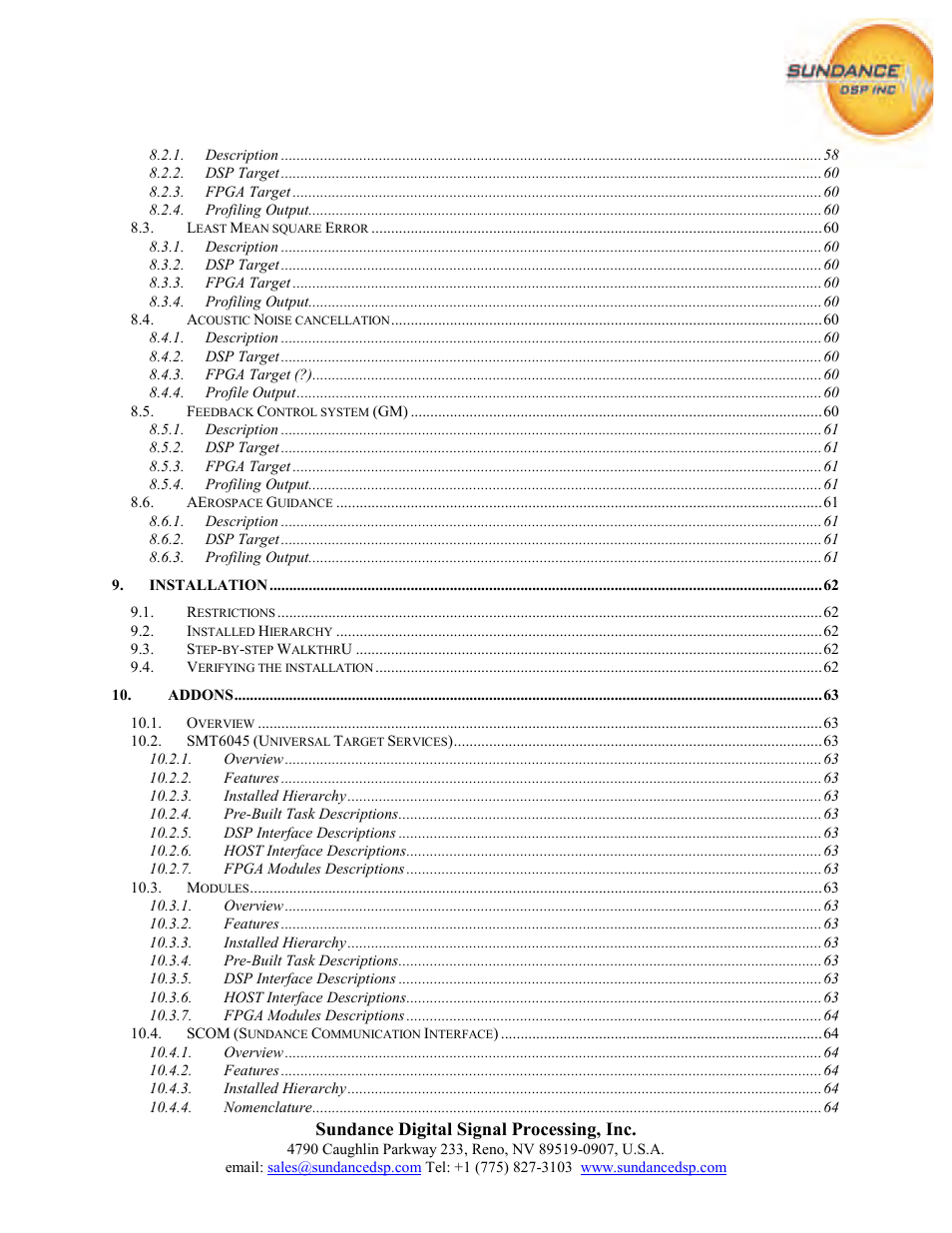 Sundance PARS User Manual | Page 8 / 70