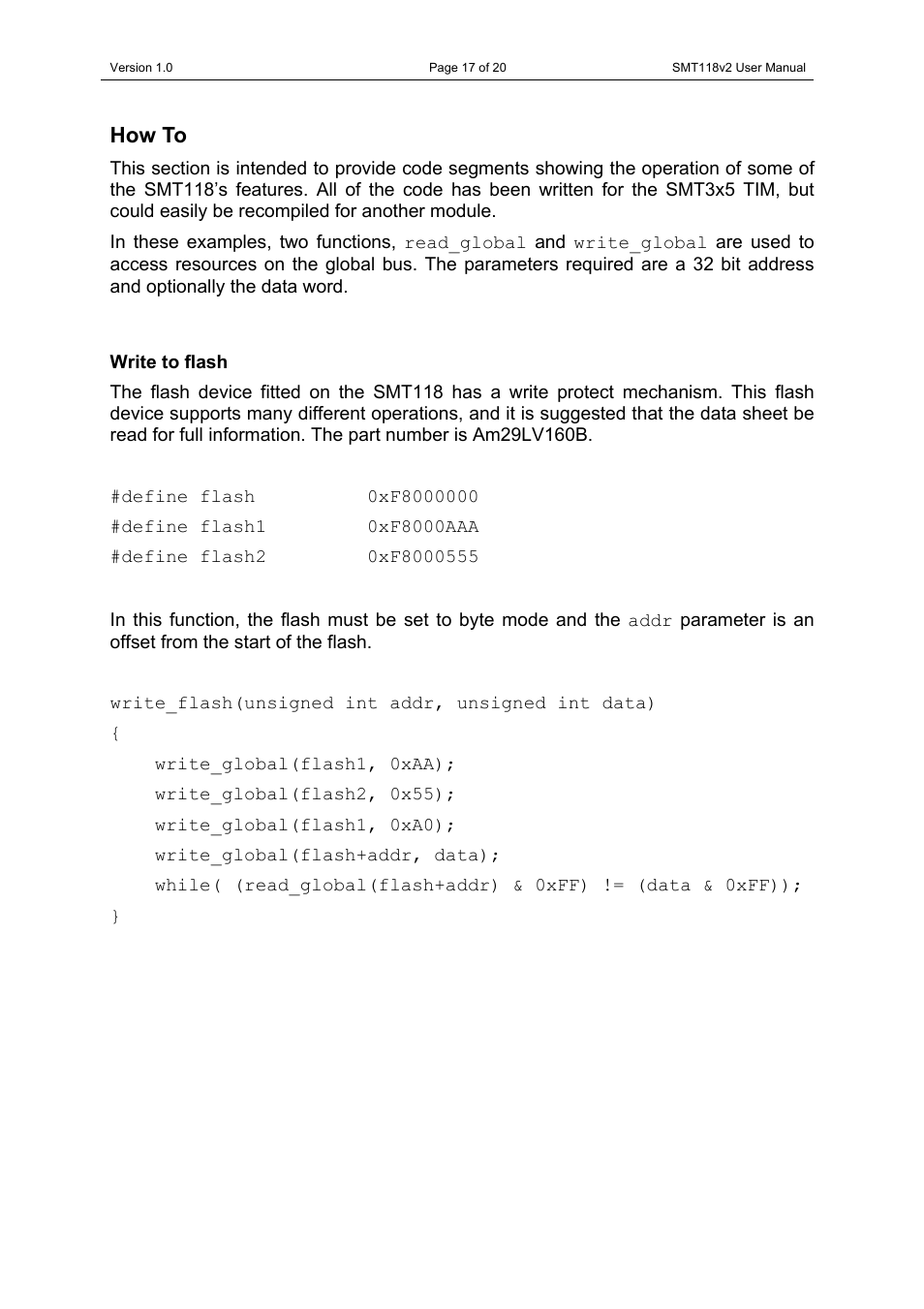 How to, Write to flash | Sundance SMT118 User Manual | Page 17 / 20