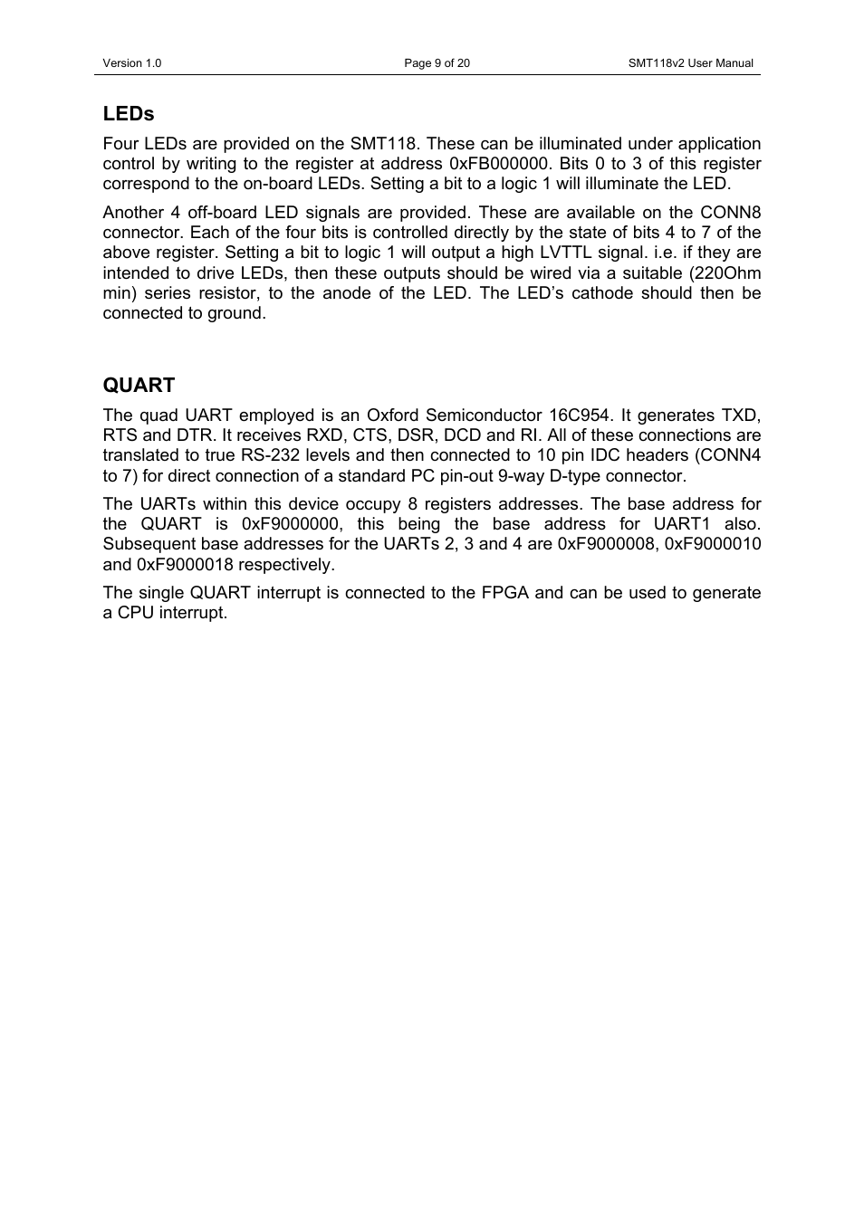 Quart, Leds | Sundance SMT118 User Manual | Page 9 / 20