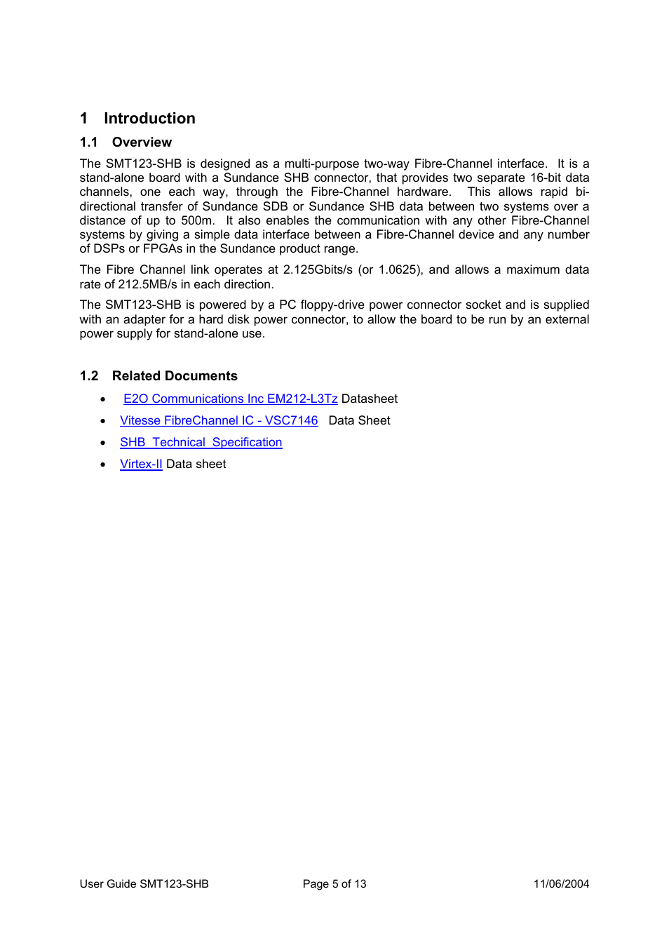 1 introduction | Sundance SMT123-SHB User Manual | Page 5 / 13