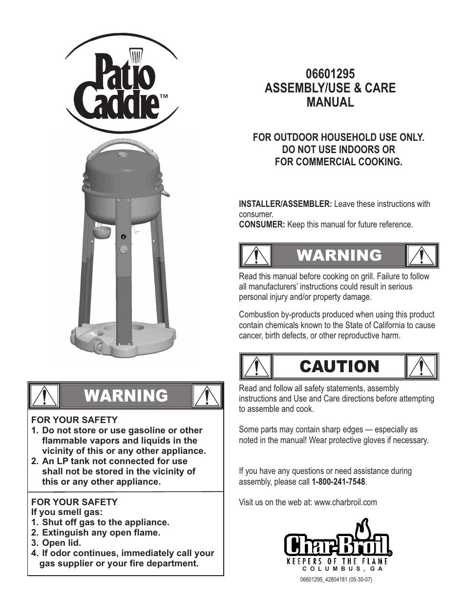 Char-Broil Patio Caddie 06601295 User Manual | 20 pages