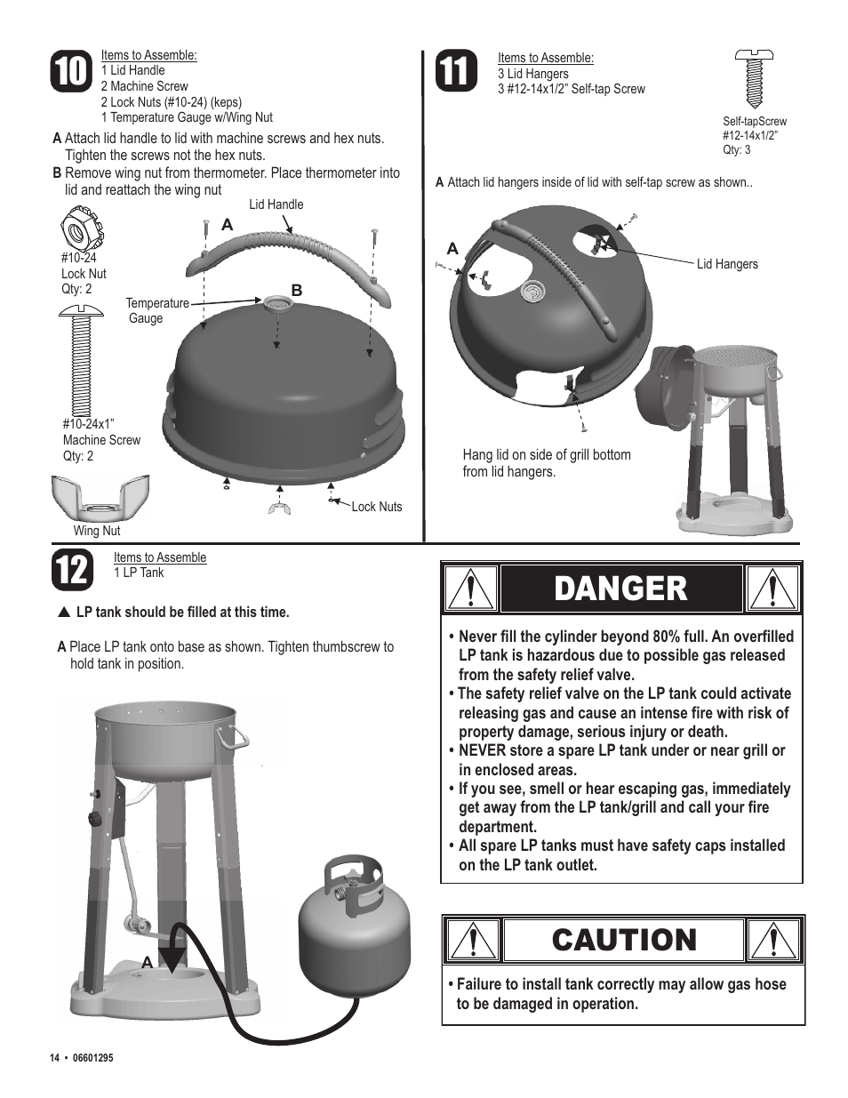 Danger, Caution | Char-Broil Patio Caddie 06601295 User Manual | Page 14 / 20