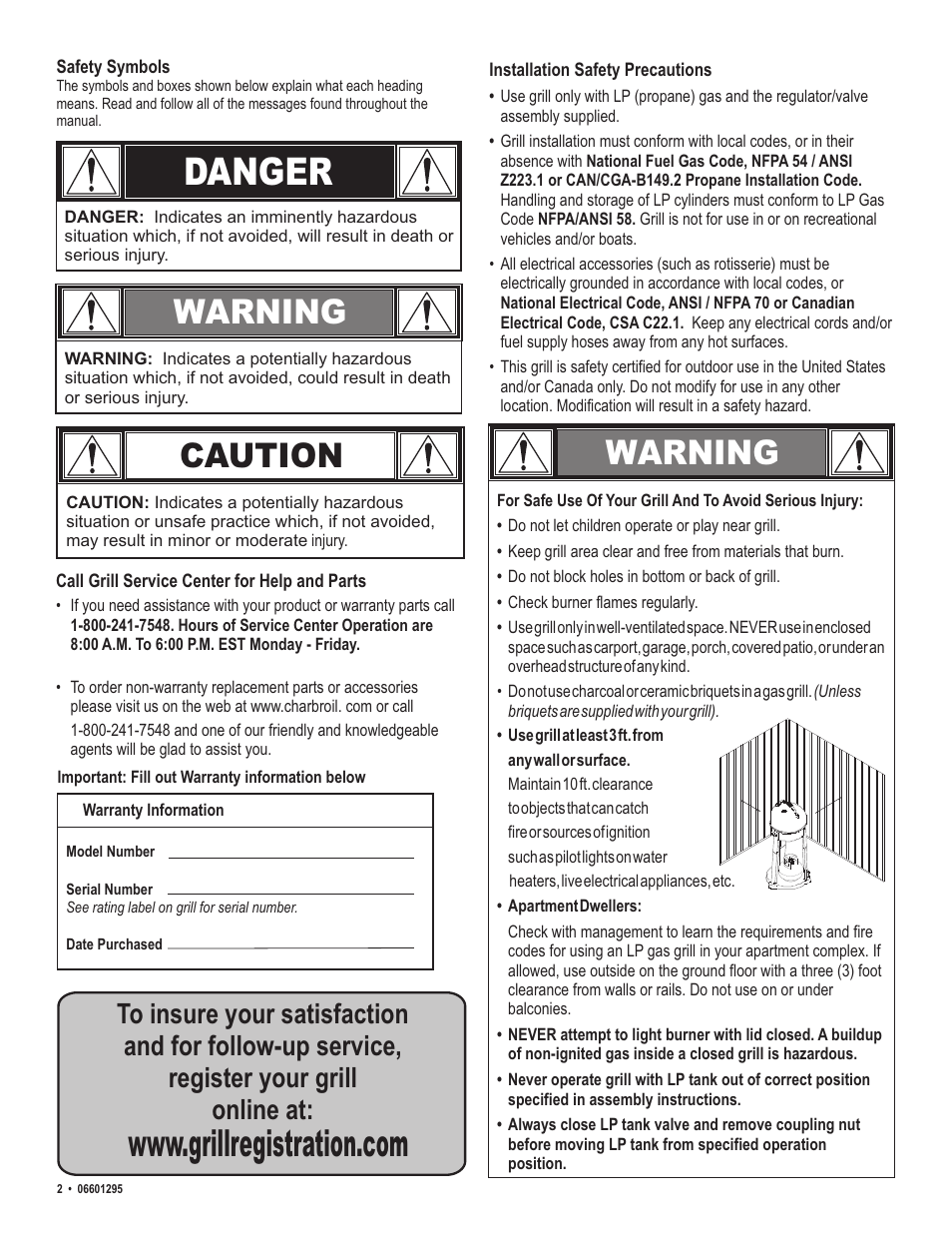 Danger, Warning, Caution | Char-Broil Patio Caddie 06601295 User Manual | Page 2 / 20