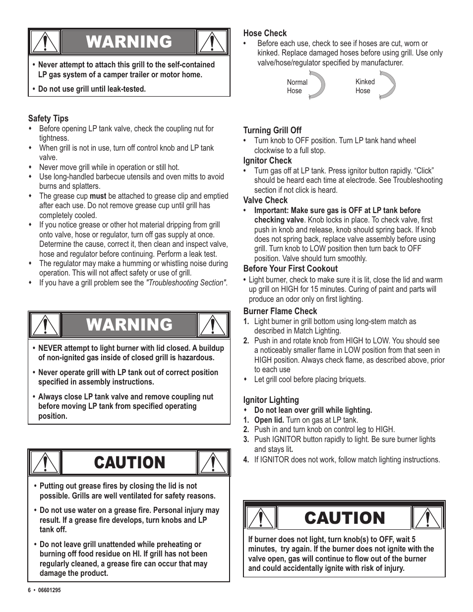 Warning caution, Warning, Caution | Char-Broil Patio Caddie 06601295 User Manual | Page 6 / 20