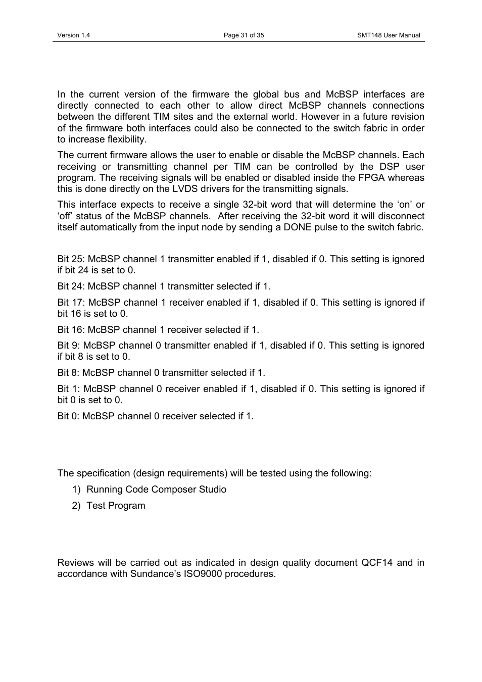 Global bus and mcbsp, Verification procedures, Review procedures | Verification procedures review procedures | Sundance SMT148 User Manual | Page 31 / 35