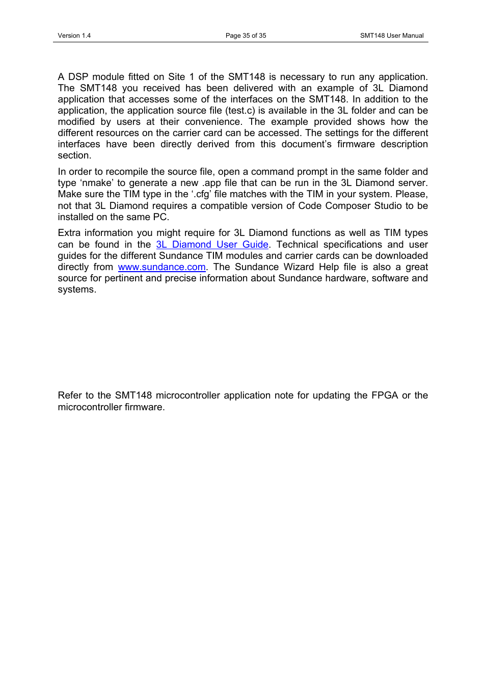 Running your first application on the smt148 | Sundance SMT148 User Manual | Page 35 / 35