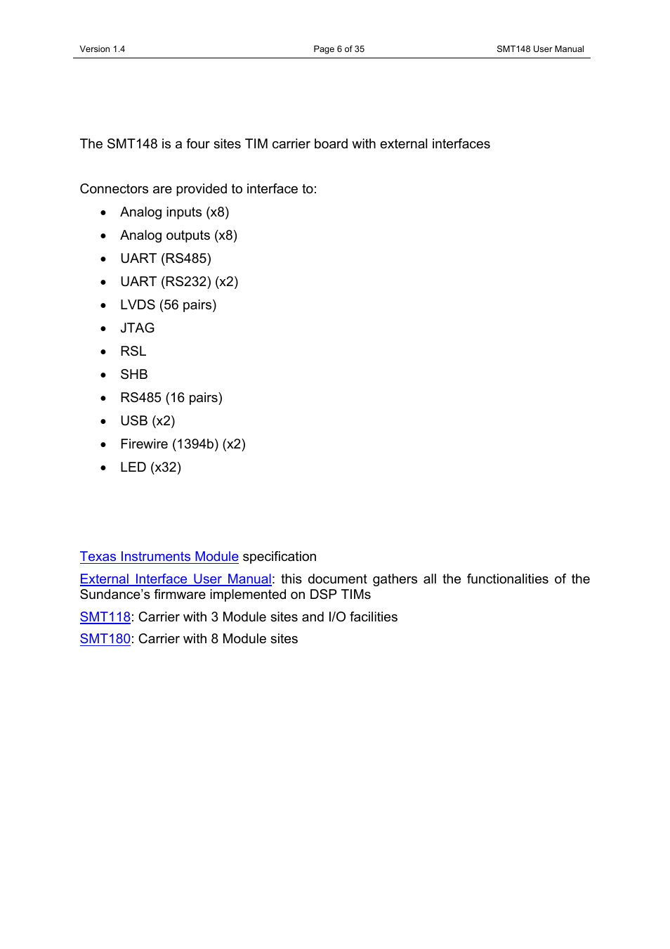 Introduction, Overview, Related documents | Overview related documents | Sundance SMT148 User Manual | Page 6 / 35