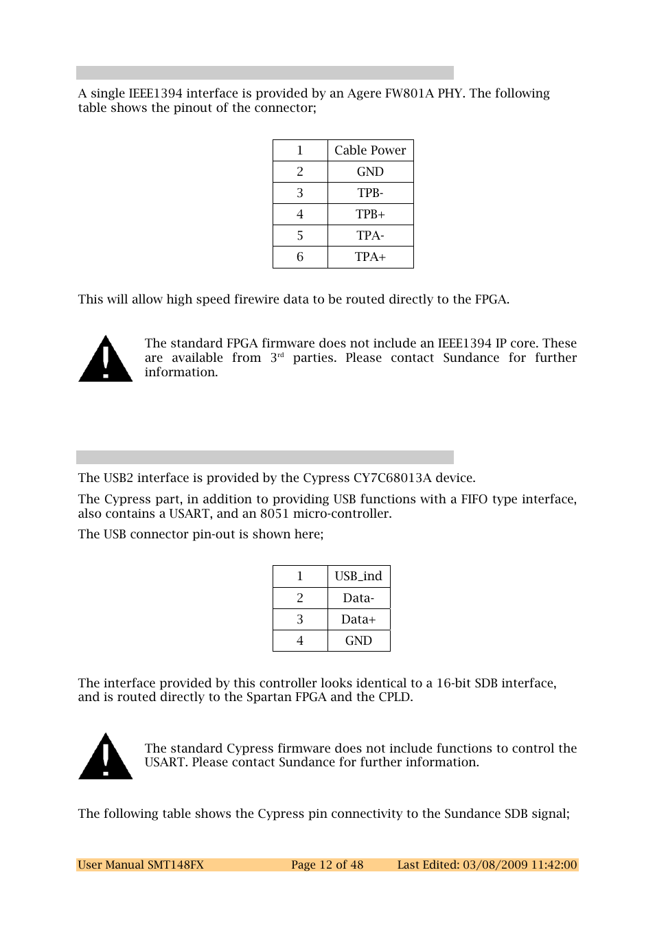 6 firewire, 7 usb2, Firewire | Usb2 | Sundance SMT148FX User Manual | Page 12 / 48