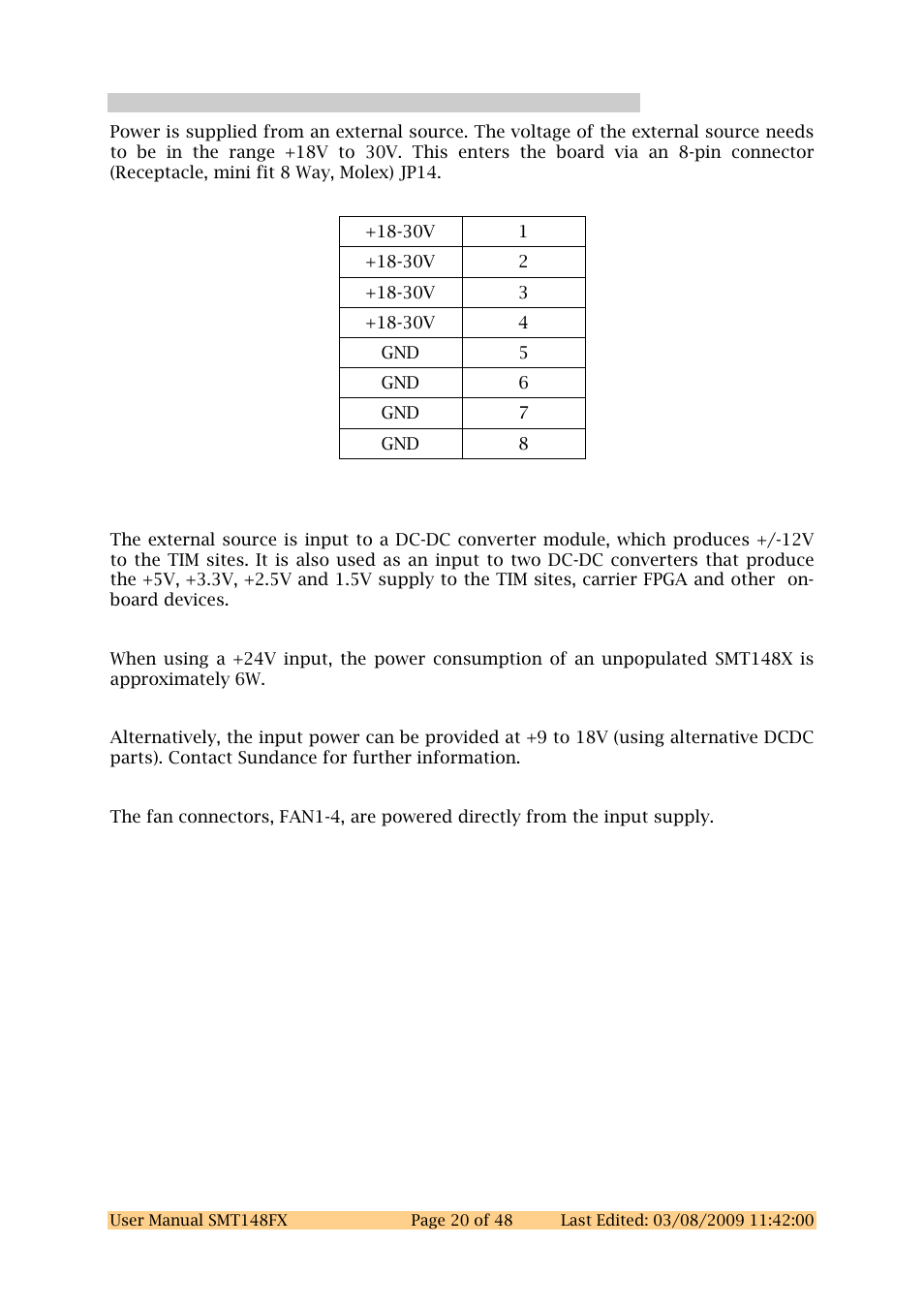 17 power input (dc version), Power input (dc version) | Sundance SMT148FX User Manual | Page 20 / 48