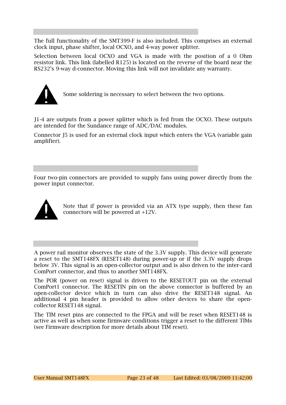 21 local clock for adcs etc, 22 fan power, 23 reset scheme | Local clock for adcs etc, Fan power, Reset scheme | Sundance SMT148FX User Manual | Page 23 / 48