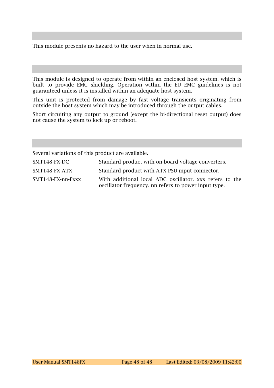 19 safety, 20 emc, 21 ordering information | Safety, Ordering information | Sundance SMT148FX User Manual | Page 48 / 48