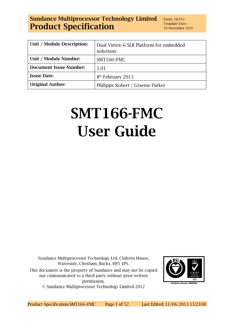 Sundance SMT166-FMC User Manual | 52 pages