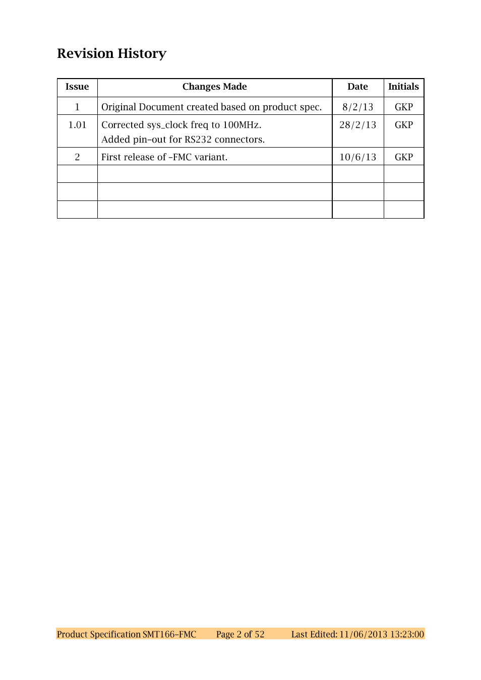 Revision history | Sundance SMT166-FMC User Manual | Page 2 / 52