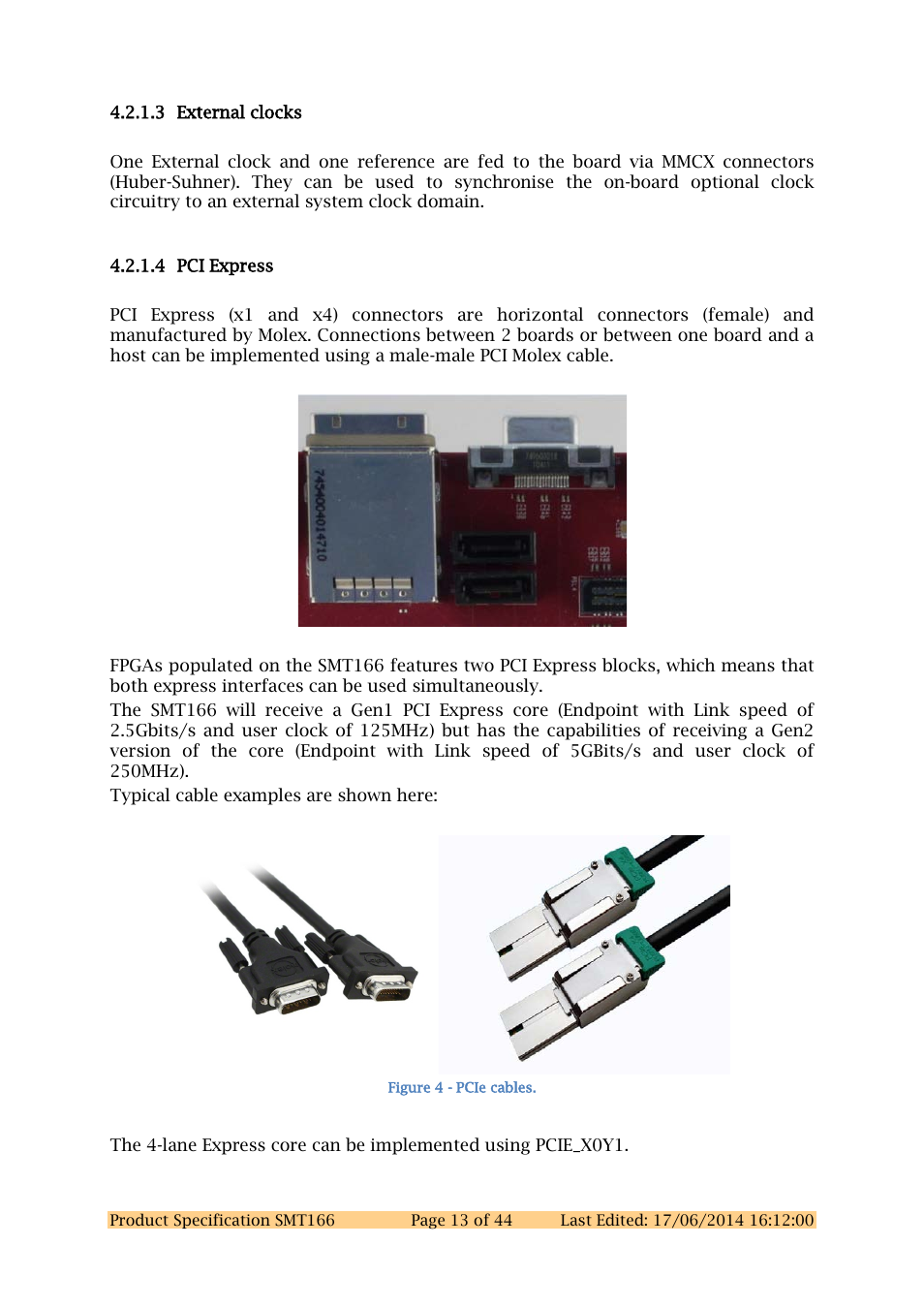 3 external clocks, 4 pci express | Sundance SMT166 User Manual | Page 13 / 44